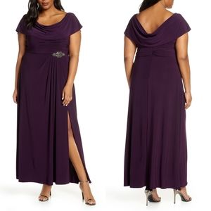 ALEX EVENING COWL NECK BEADED WAIST GOWN